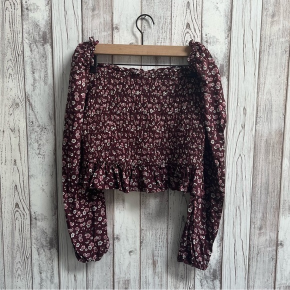 NWT Wild Fable maroon/floral off the shoulder top size large - Picture 1 of 6